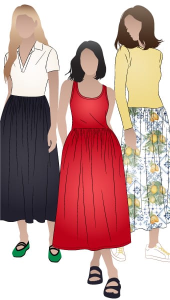 Carter Dress By Style Arc - Mid-calf length dress features a knit bodice with various necklines and sleeve length options, paired with a skirt in either knit or woven fabric.