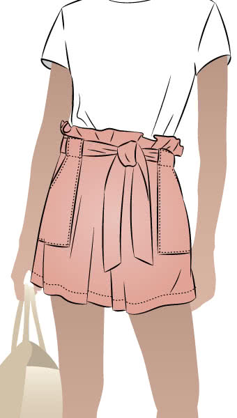 Ellen Woven Short - Paper bag short with elastic waist and patch pockets.