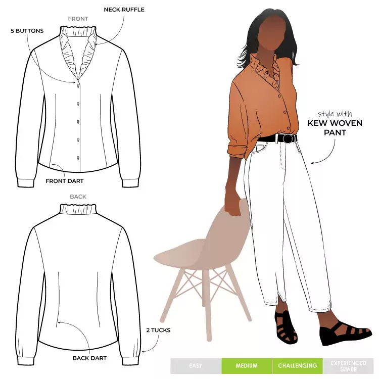 A photo of a finished Francesca Shirt.