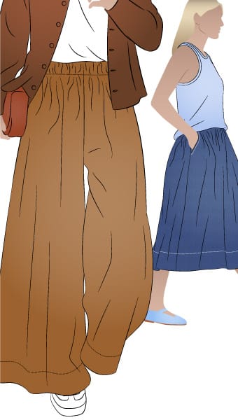 Rumi Woven Skirt and Pant By Style Arc - Beginner-friendly, elastic waist A-line skirt or very wide leg pant, with optional inseam pockets