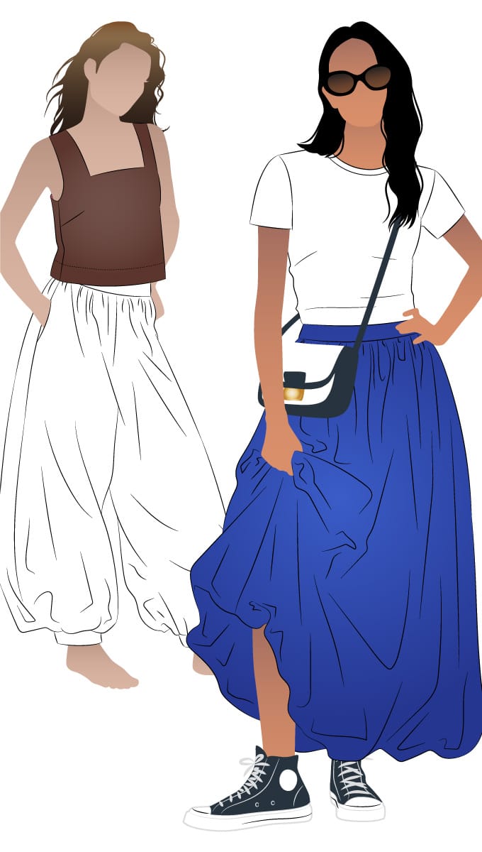 Sophia Woven Bubble Skirt and Pant By Style Arc - Maxi and mini length bubble skirt, and genie pants