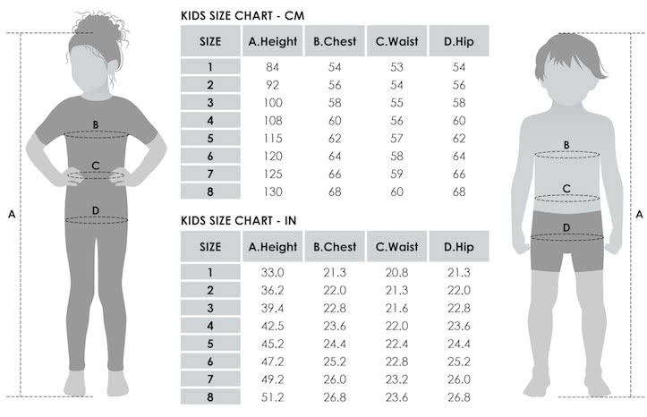 Style Arc Kids - Size Chart - Sizes 1-8