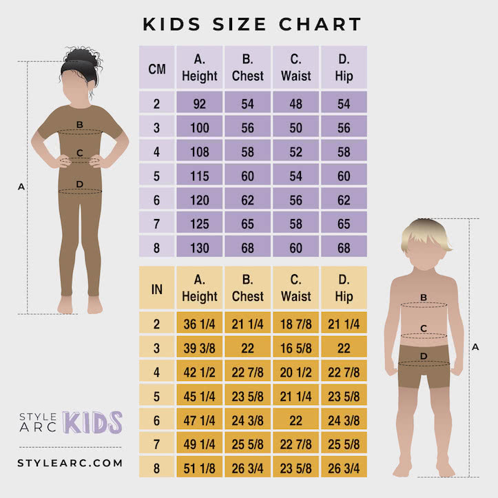 Style Arc Kids - Size Chart - Sizes 2-8
