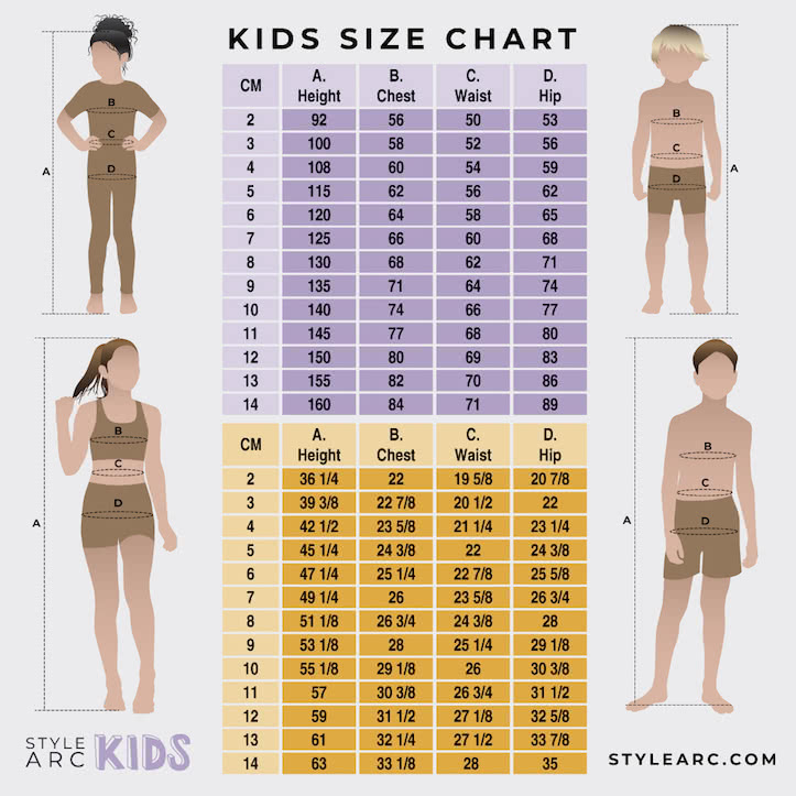 Style Arc Kids - Size Chart - Sizes 2-14